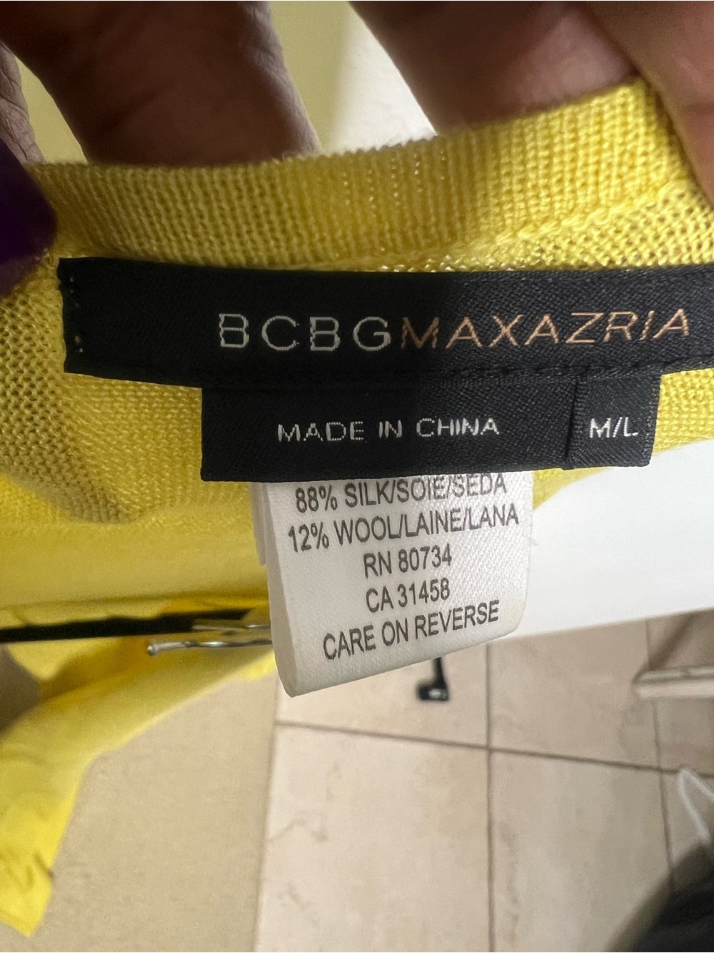 BCBGMAXAZRIA Yellow Silk Wool Draped Knit Sweater, Size M/L - Picture 4 of 8